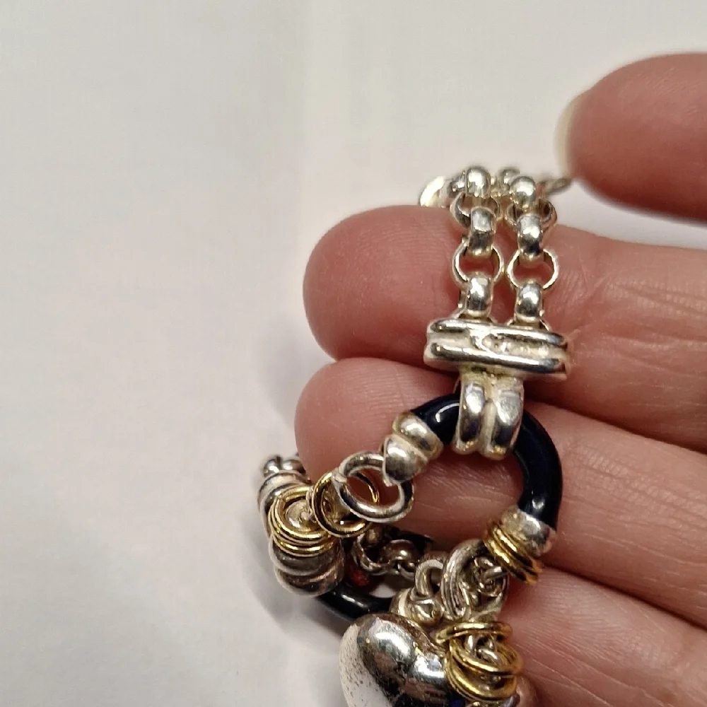Vintage SAS Two-Tone Double Chain Silver Charm Bracelet with‎ Star and Heart